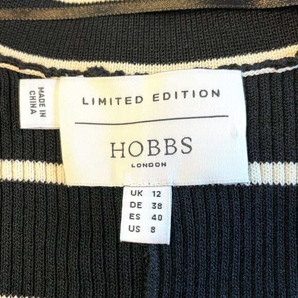HOBBS LONDON LTD Belmont Knit Midi Dress Sz 8 US Black White Stripe - Picture 6 of 9